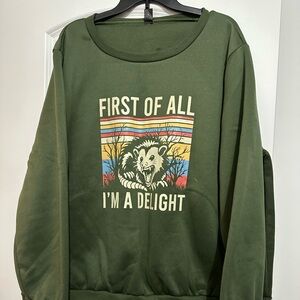 SHEIN Curve Olive Green Crewneck Sweatshirt